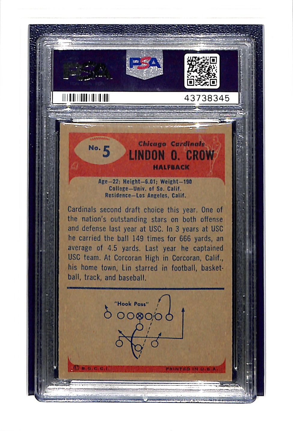 1955 Bowman #5 Lindon Crow Chicago Cardinals PSA 7