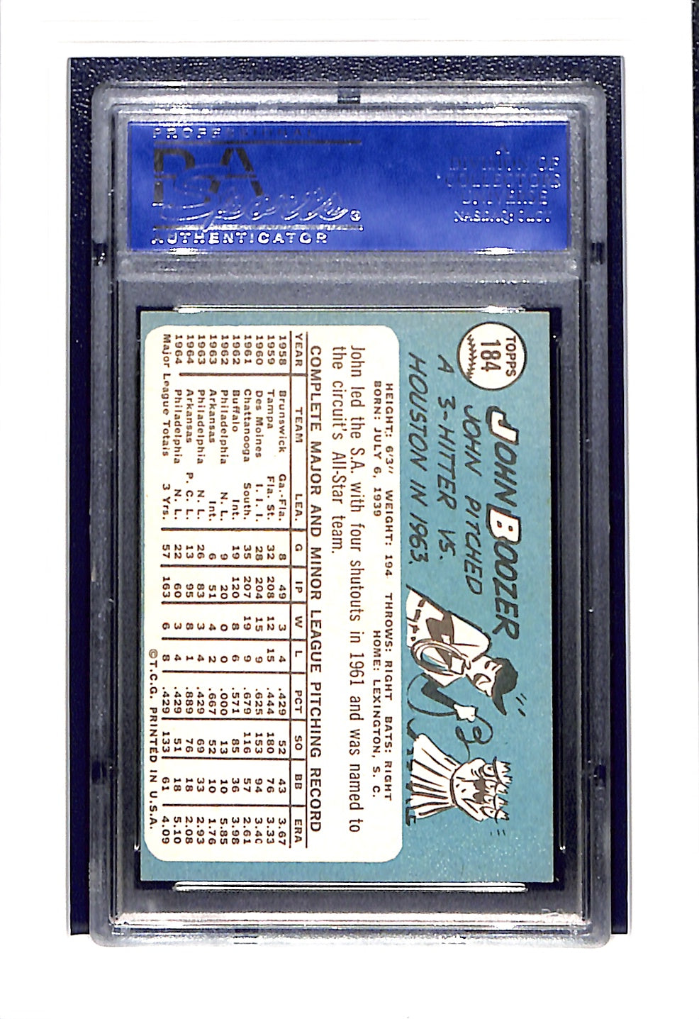 1965 Topps #184 John Boozer PSA 8