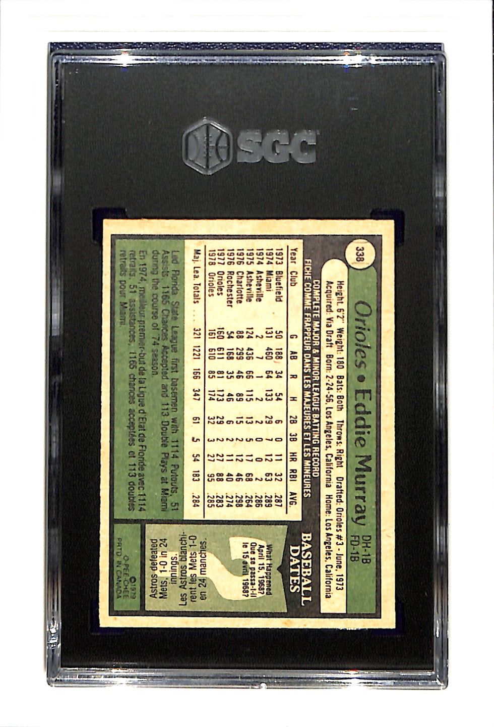 1979 O-Pee-Chee #338 Eddie Murray SGC 6 SN 9401286