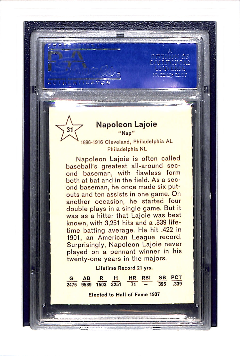 1961 Golden Press #31 Nap Lajoie PSA 8 Philadelphia Athletics