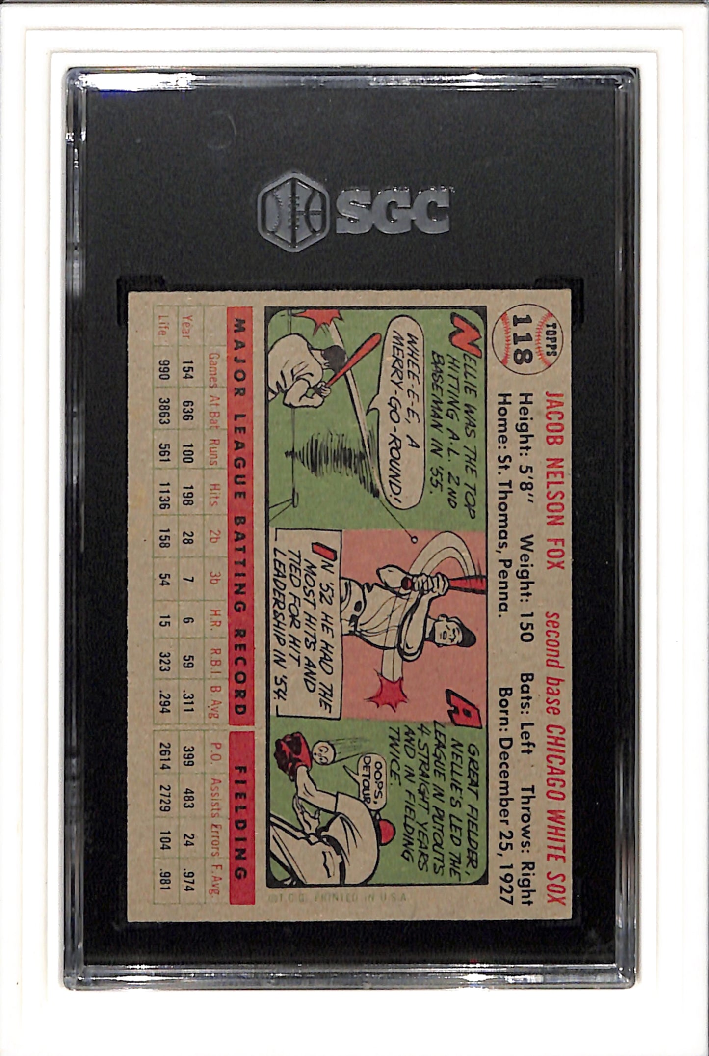 1956 Topps #118 Nellie Fox Gray Back SGC 4.5 SN 4239371