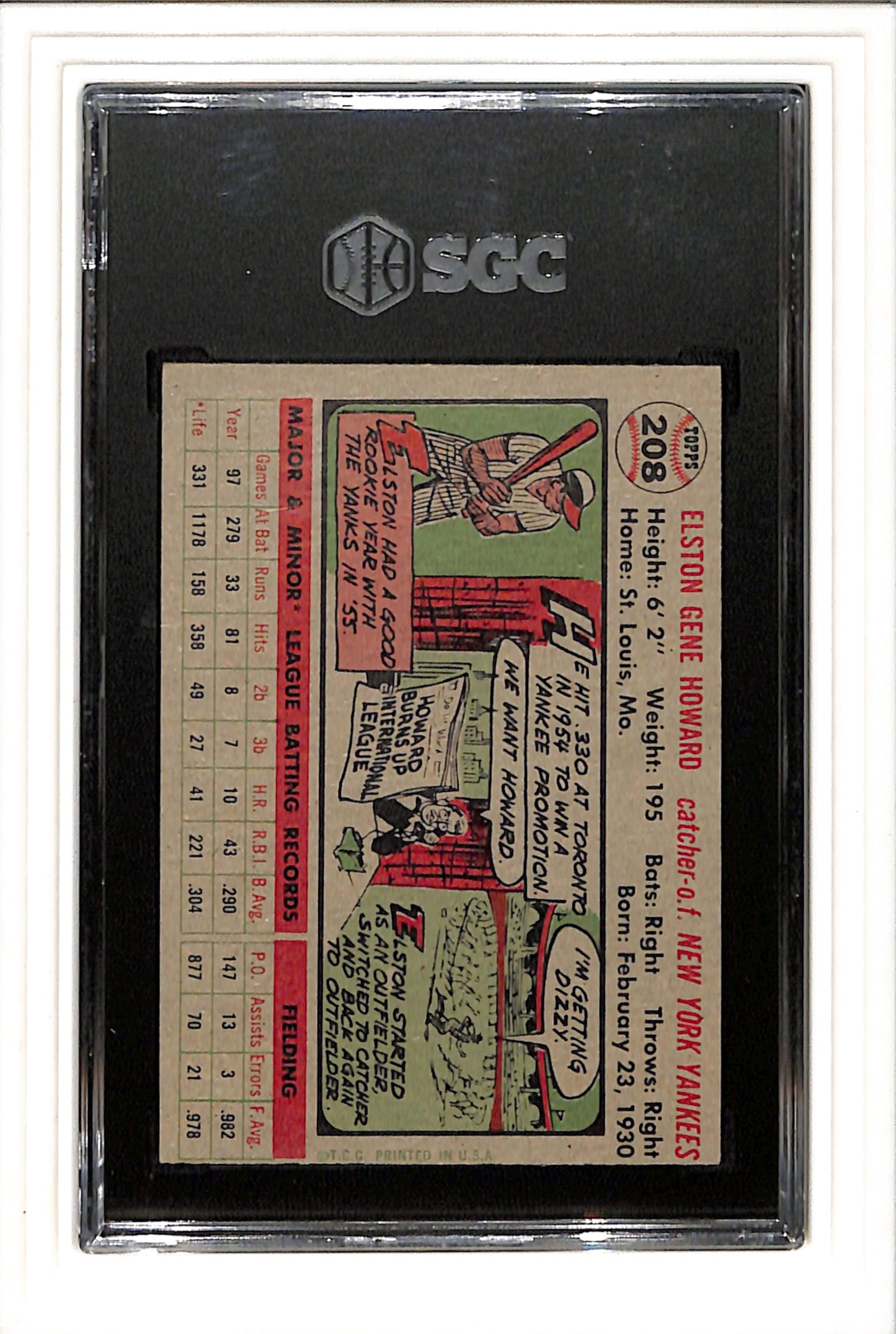 1956 Topps #208 Elston Howard SGC 4 SN 5939742