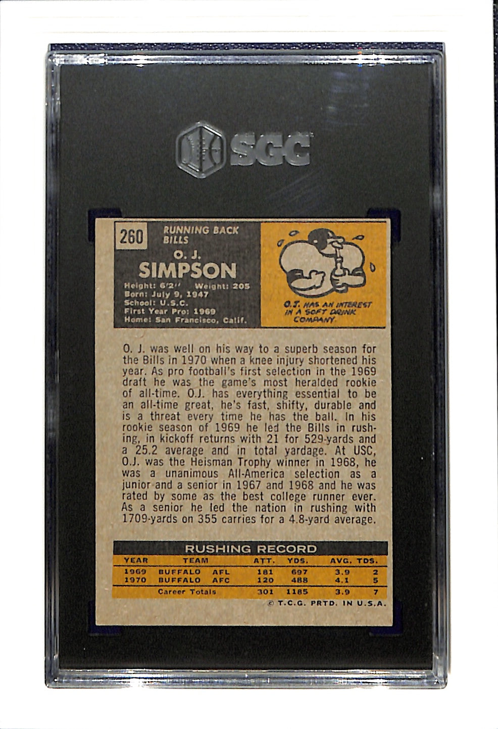 1971 Topps #260 OJ Simpson SGC 5 SN 137939