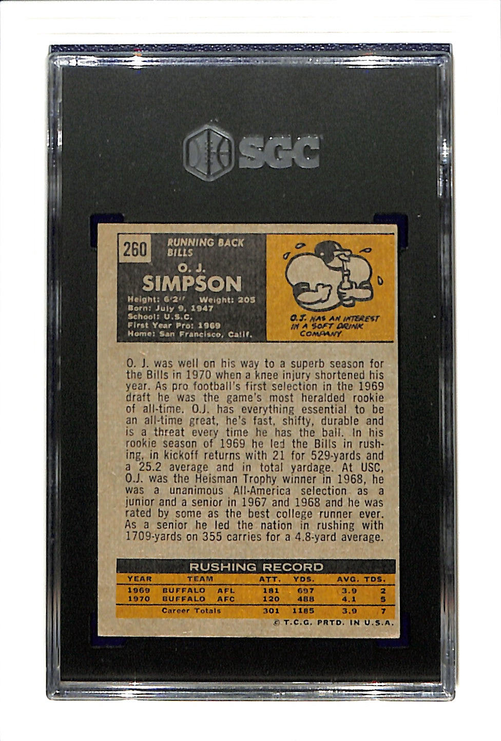 1971 Topps #260 OJ Simpson SGC 4 SN 4808038