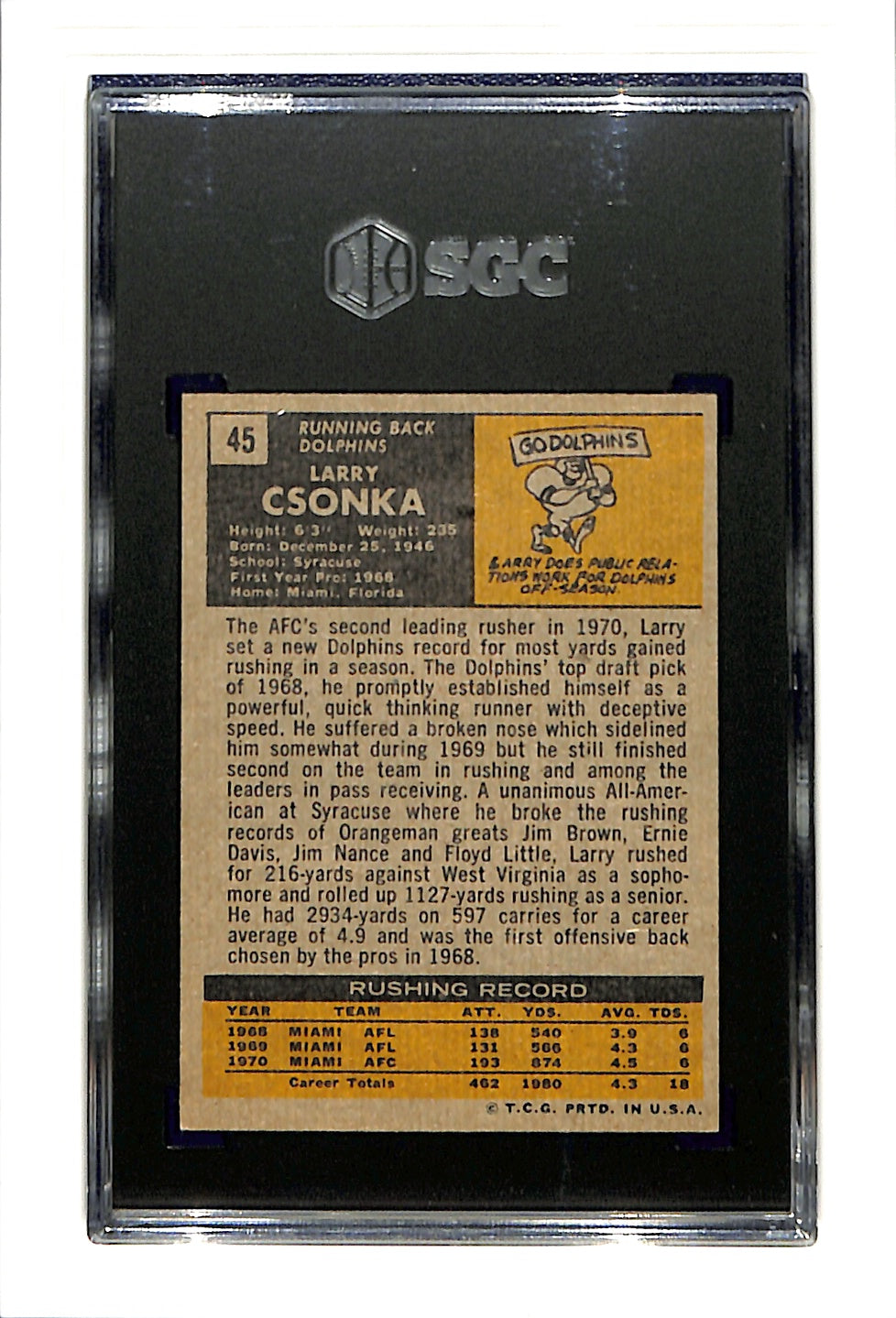 1971 Topps #45 Larry Csonka SGC 7 SN 195983