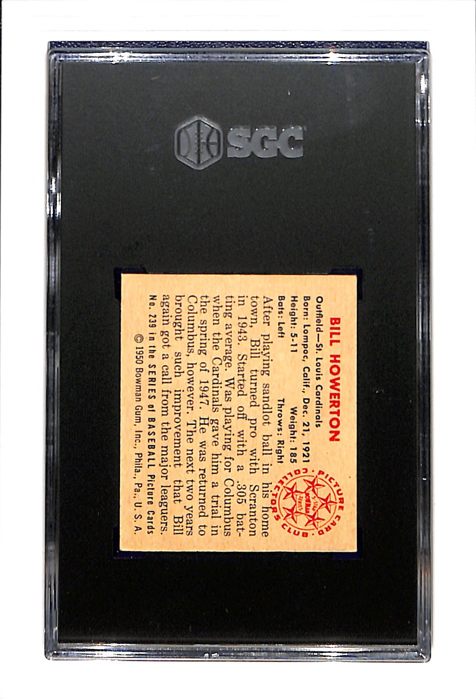 1950 Bowman #239 Bill Howerton SGC 4