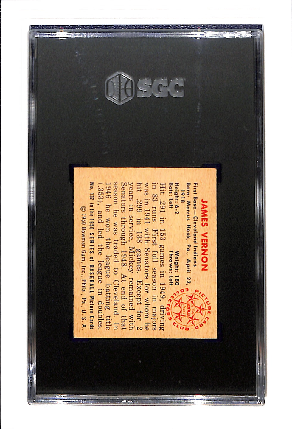 1950 Bowman #132 Mickey Vernon SGC 4