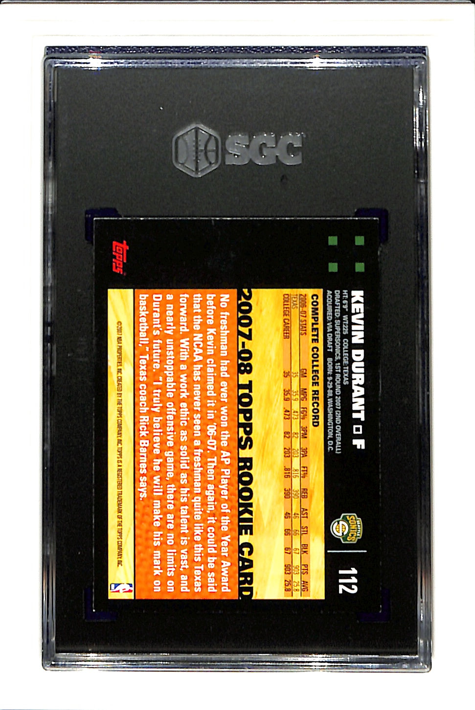 2007-08 Topps #112 Kevin Durant SGC 8