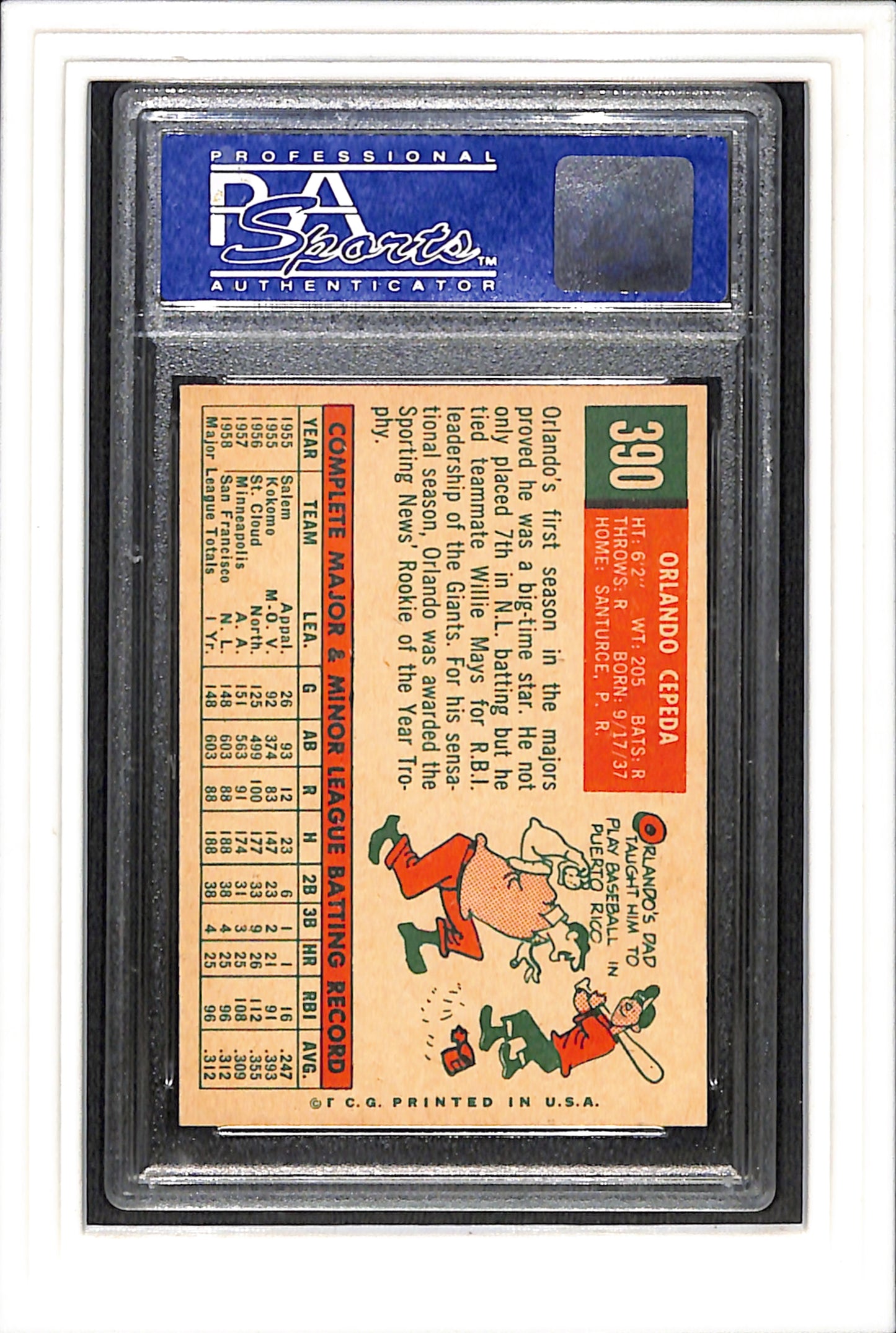 1959 Topps #390 Orlando Cepeda PSA 8 SN 02101057