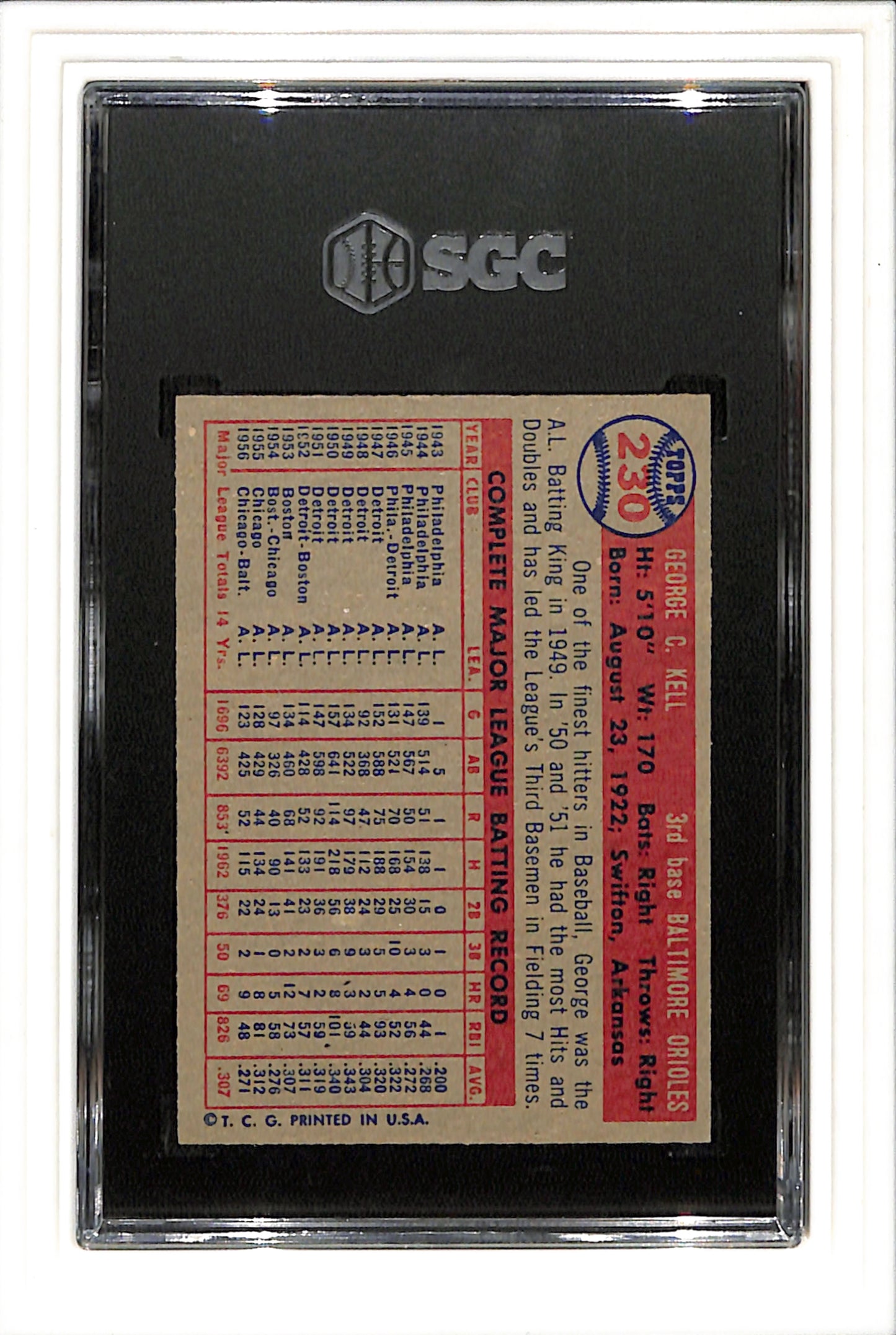 1957 Topps #230 George Kell SGC 7 SN 1815936