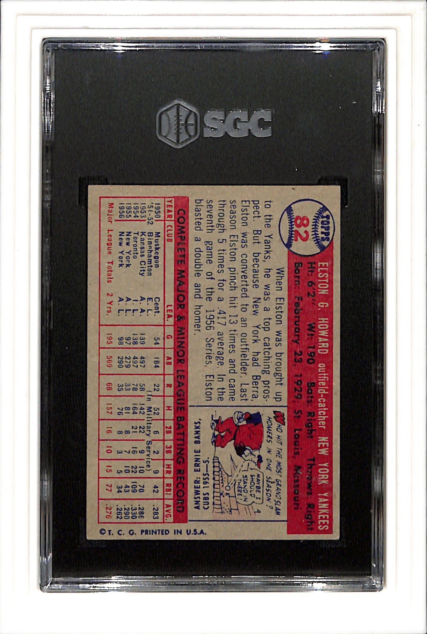 1957 Topps #82 Elston Howard SGC 5.5 SN 1037797