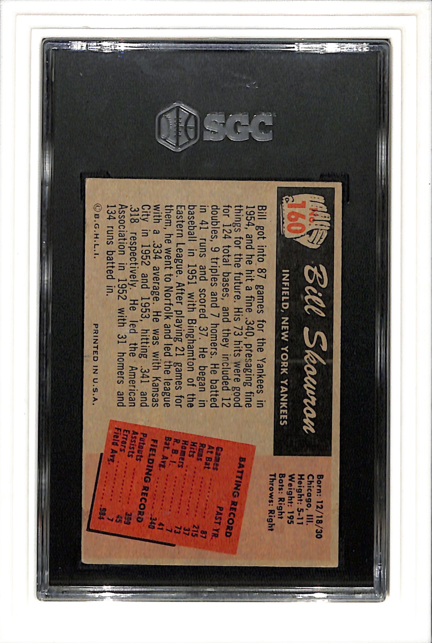 1955 Bowman #160 Bill Skowron SGC 4.5 SN 6927192