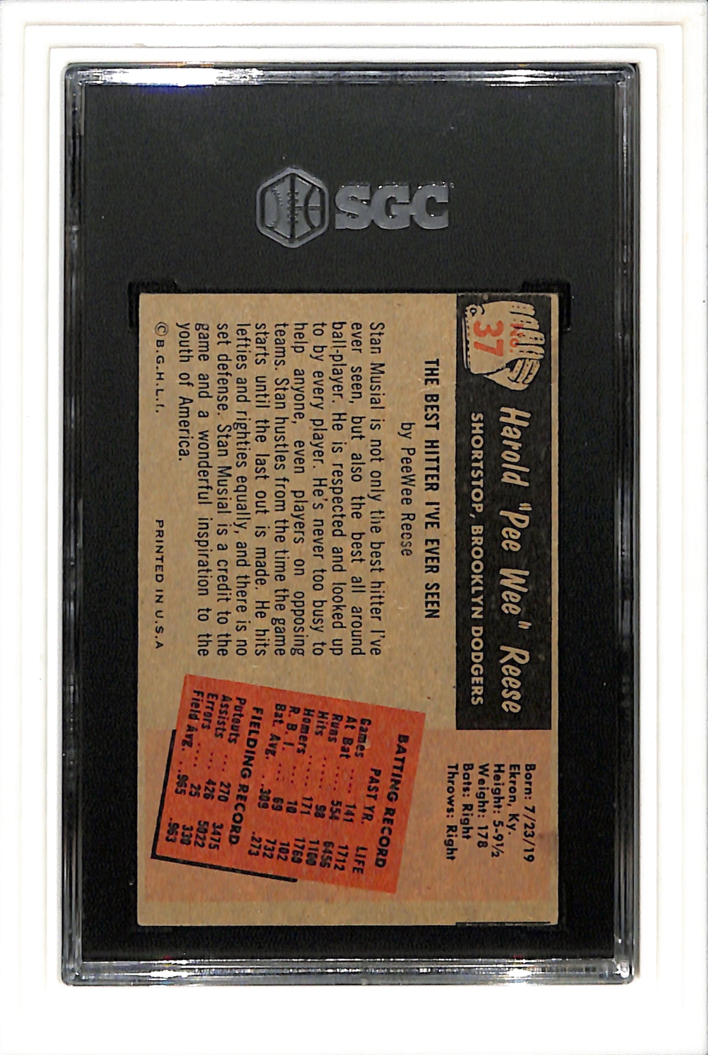 1955 Bowman #37 Pee Wee Reese SGC 4.5 SN 1895871