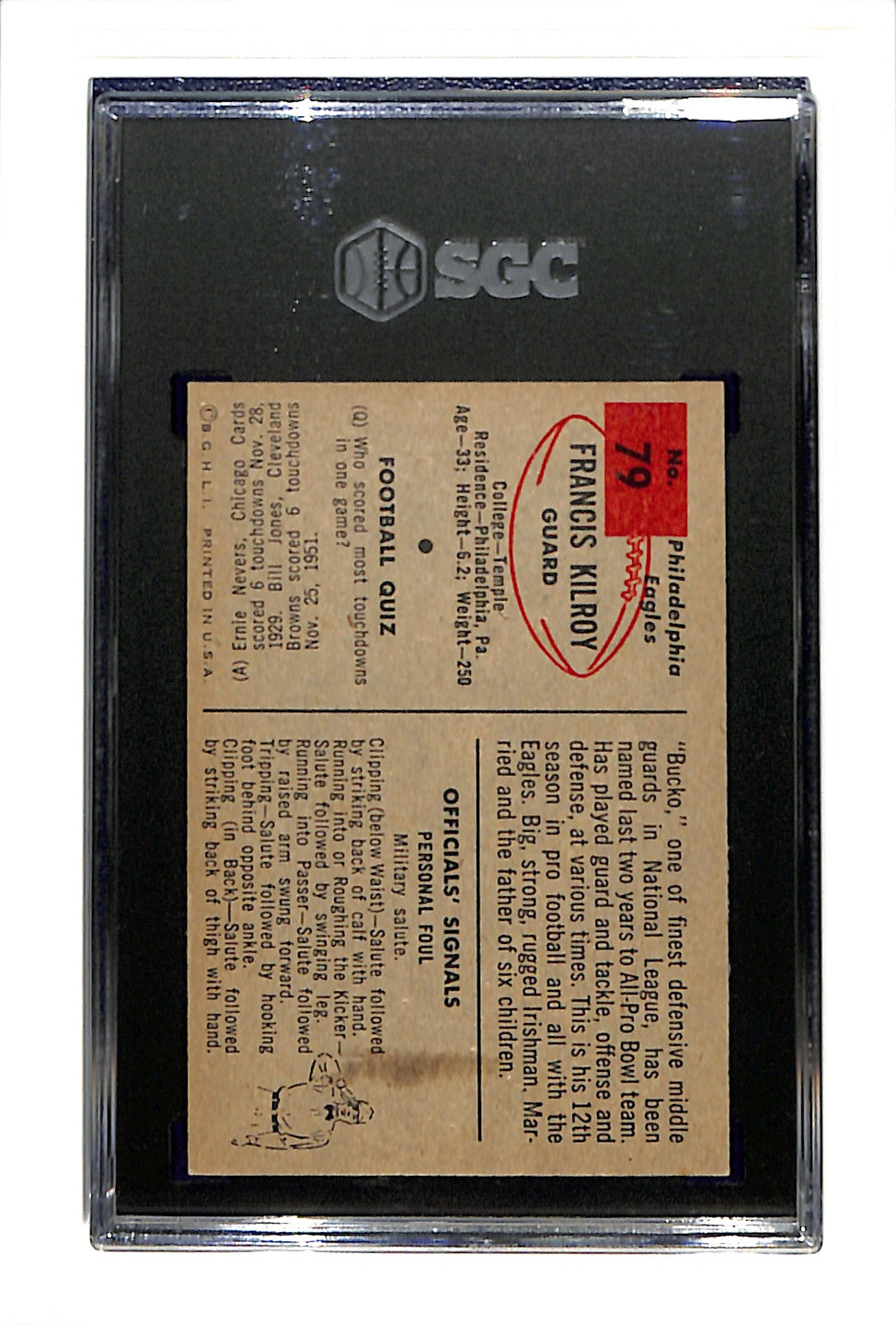 1954 Bowman #79 Francis Kilroy Eagles SGC 5 SN 0142179