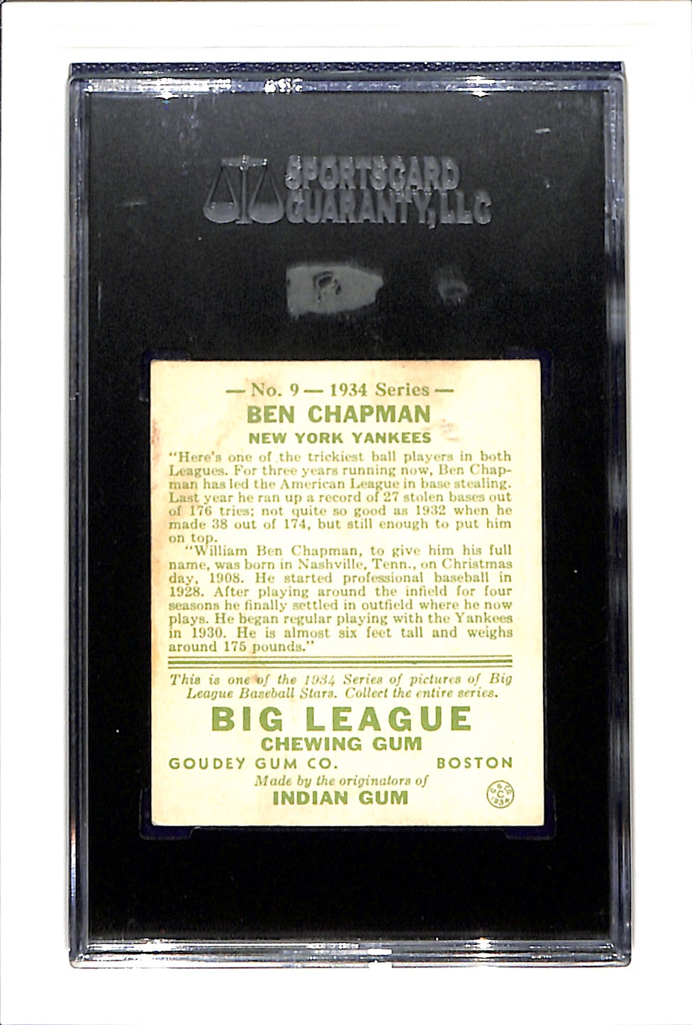 1934 Goudey #9 Ben Chapman Yankees SGC 6