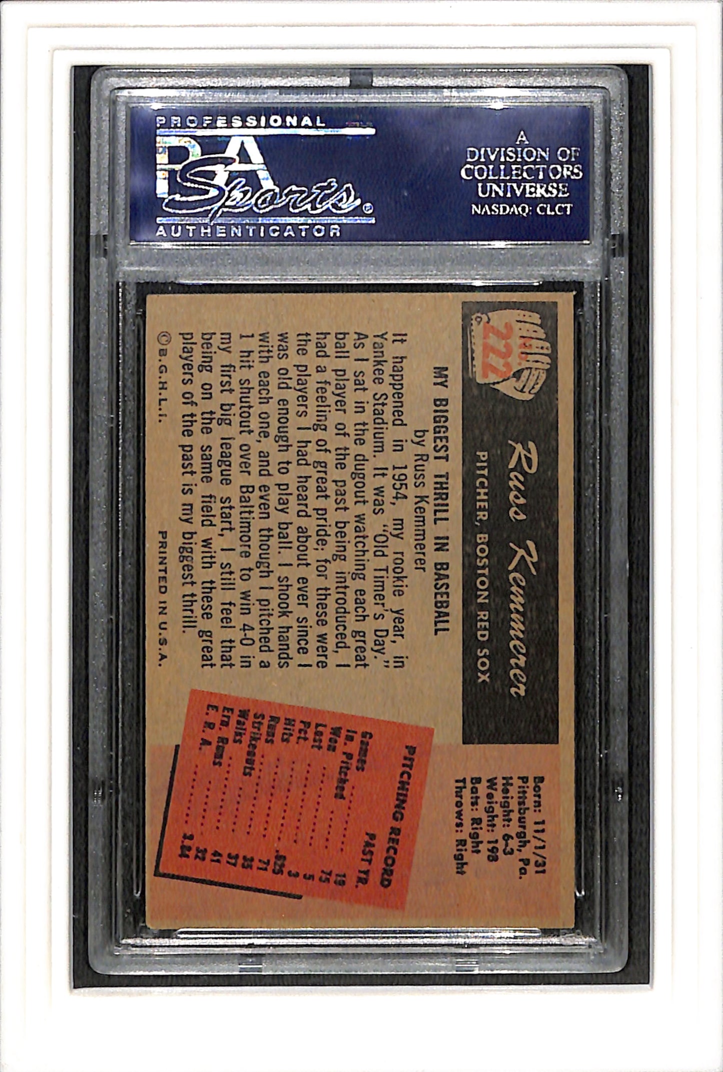 1955 Bowman #222 Russ Kemmerer PSA 6 SN 22018171