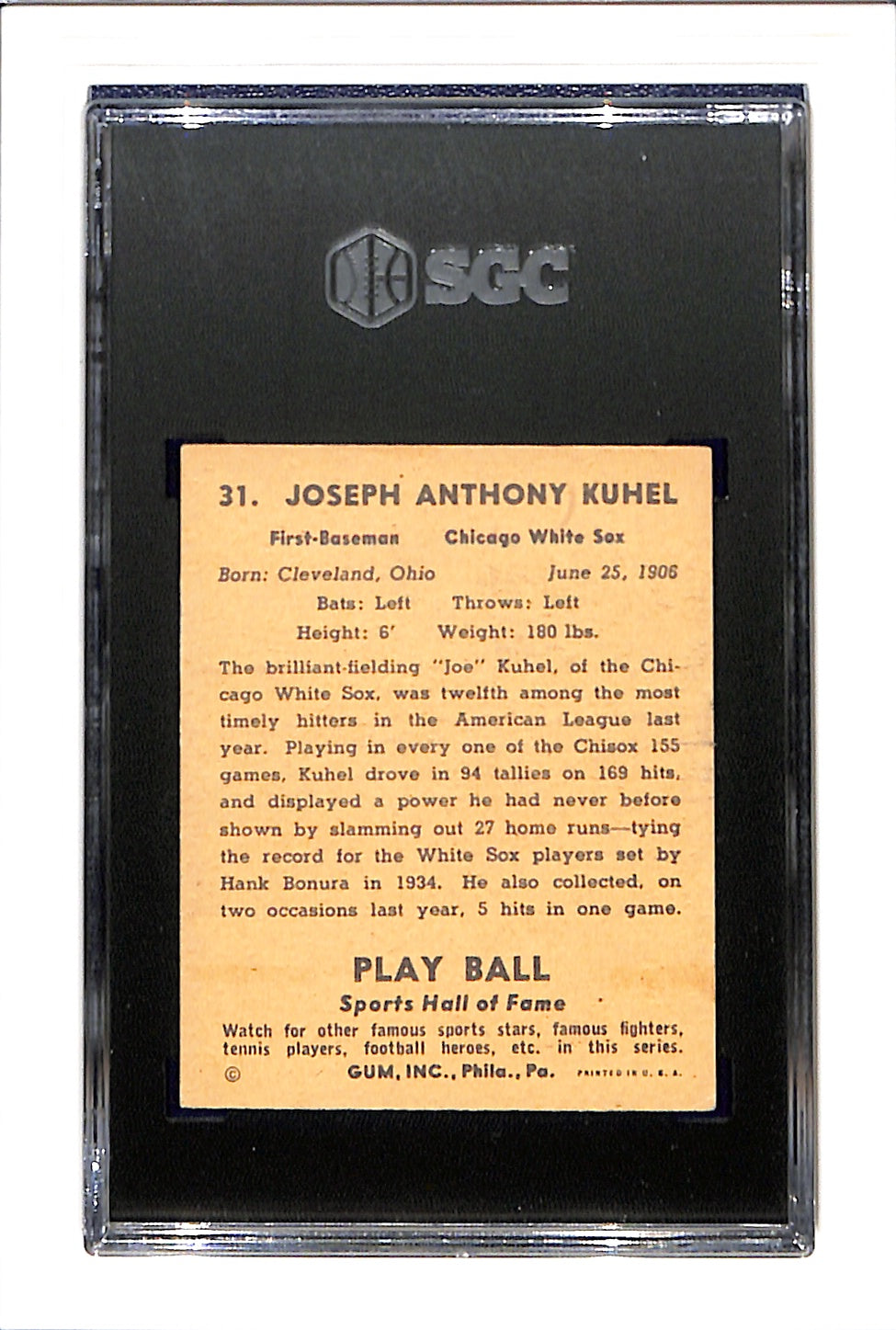 1941 Playball #31 Joe Kuhel SGC 5 SN 3810670