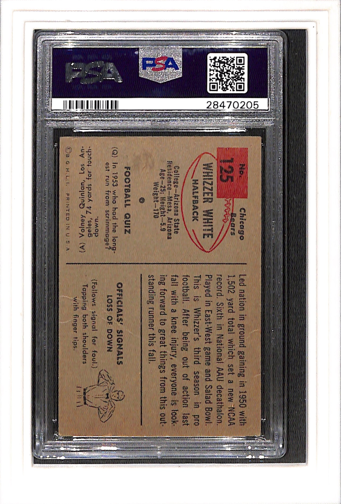 1954 Bowman #125 Whizzer White PSA 2 SN 28470205