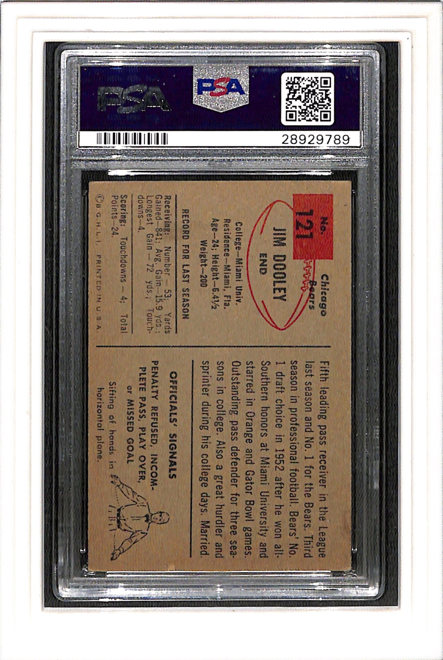 1954 Bowman #121 Jim Dooley PSA 5.5 SN 28929789