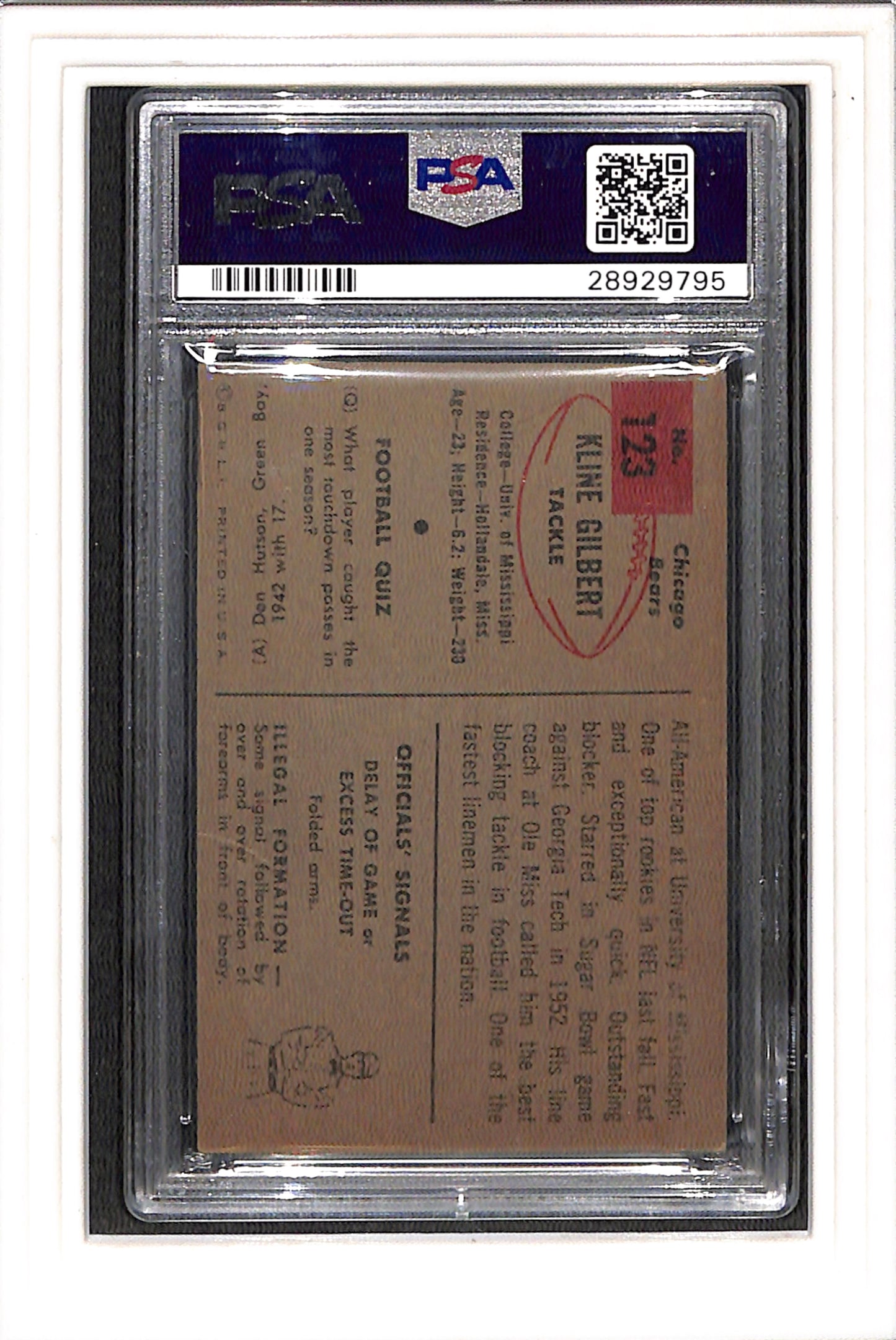 1954 Bowman #123 Kline Gilbert PSA 4 SN 28929795