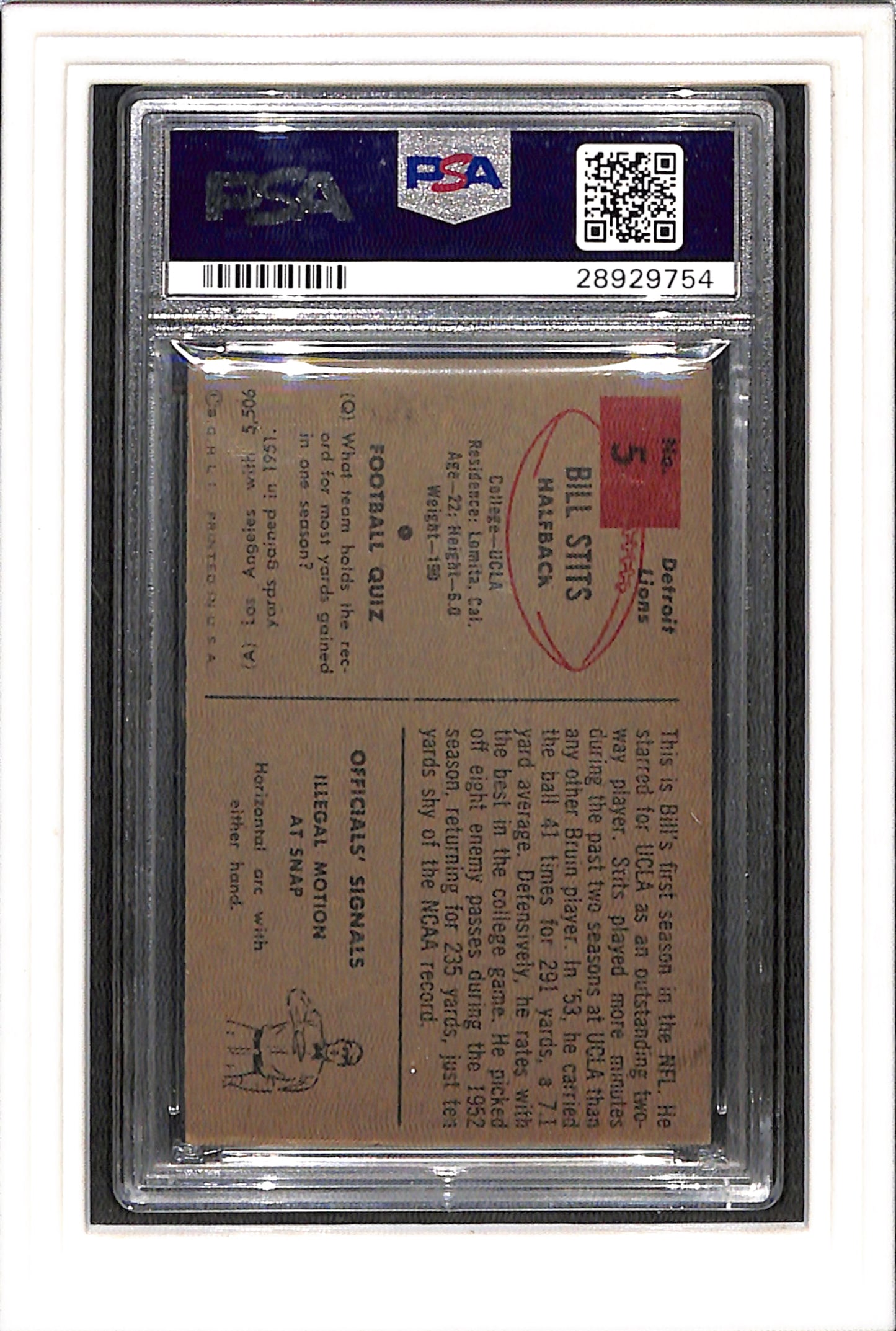 1954 Bowman #5 Bill Stits PSA 4 SN 28929754