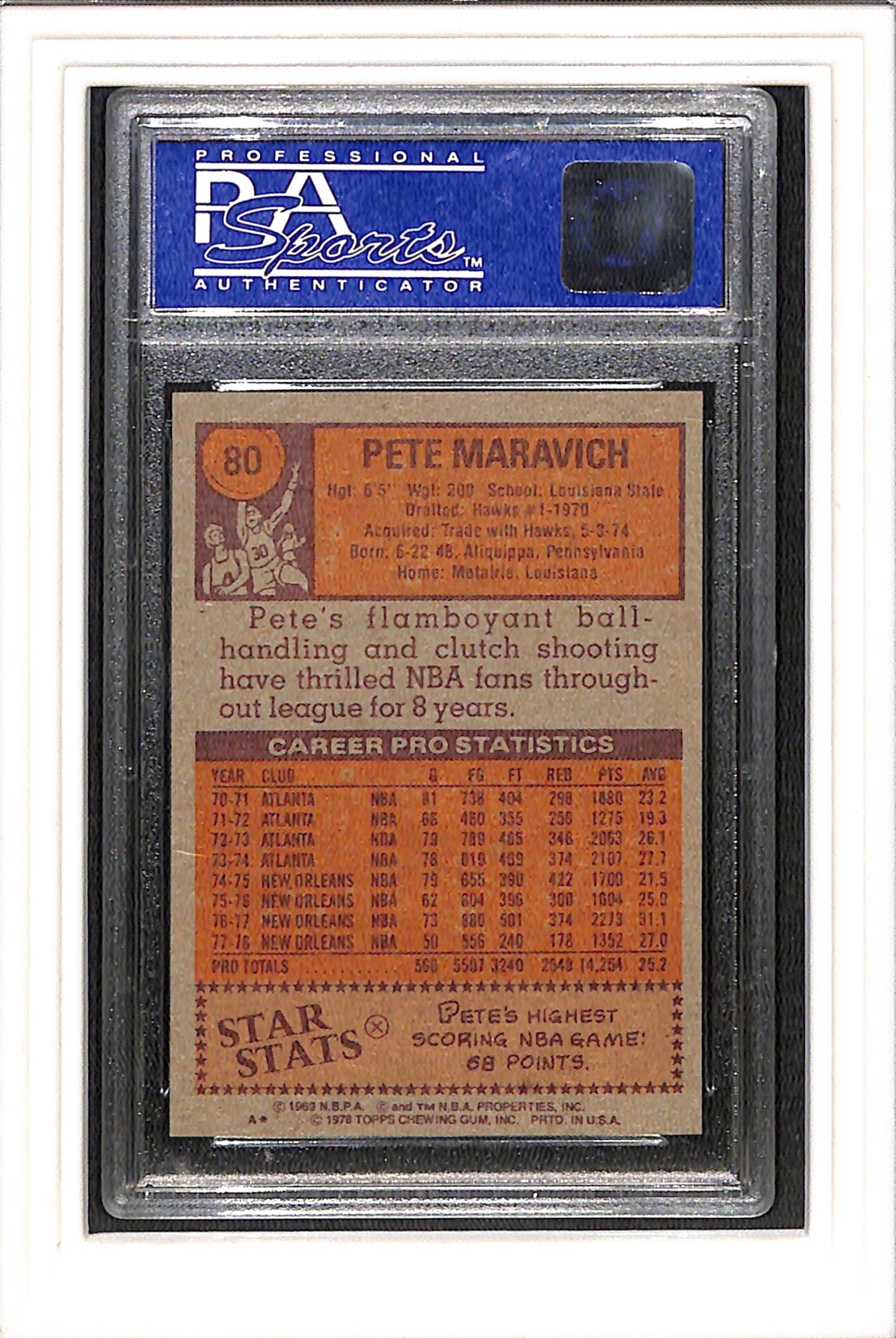 1978-79 Topps #80 Pete Maravich PSA 7 SN 01198215