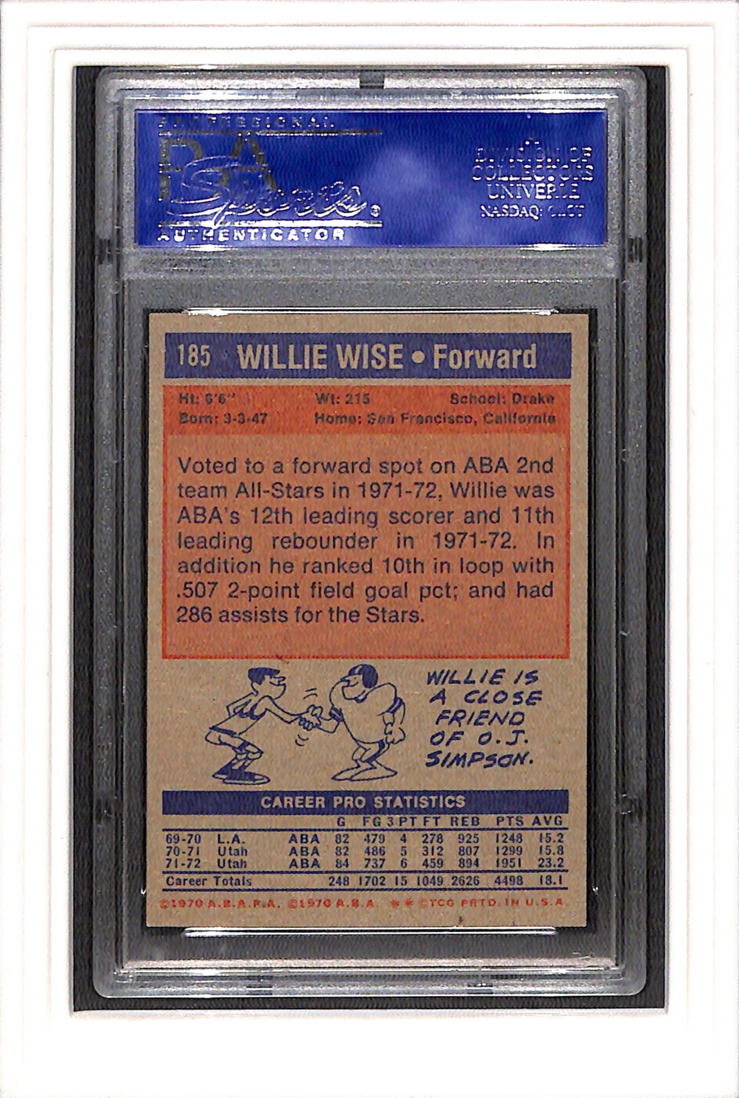 1972-73 Topps #185 Willie Wise PSA 8 SN 12250014
