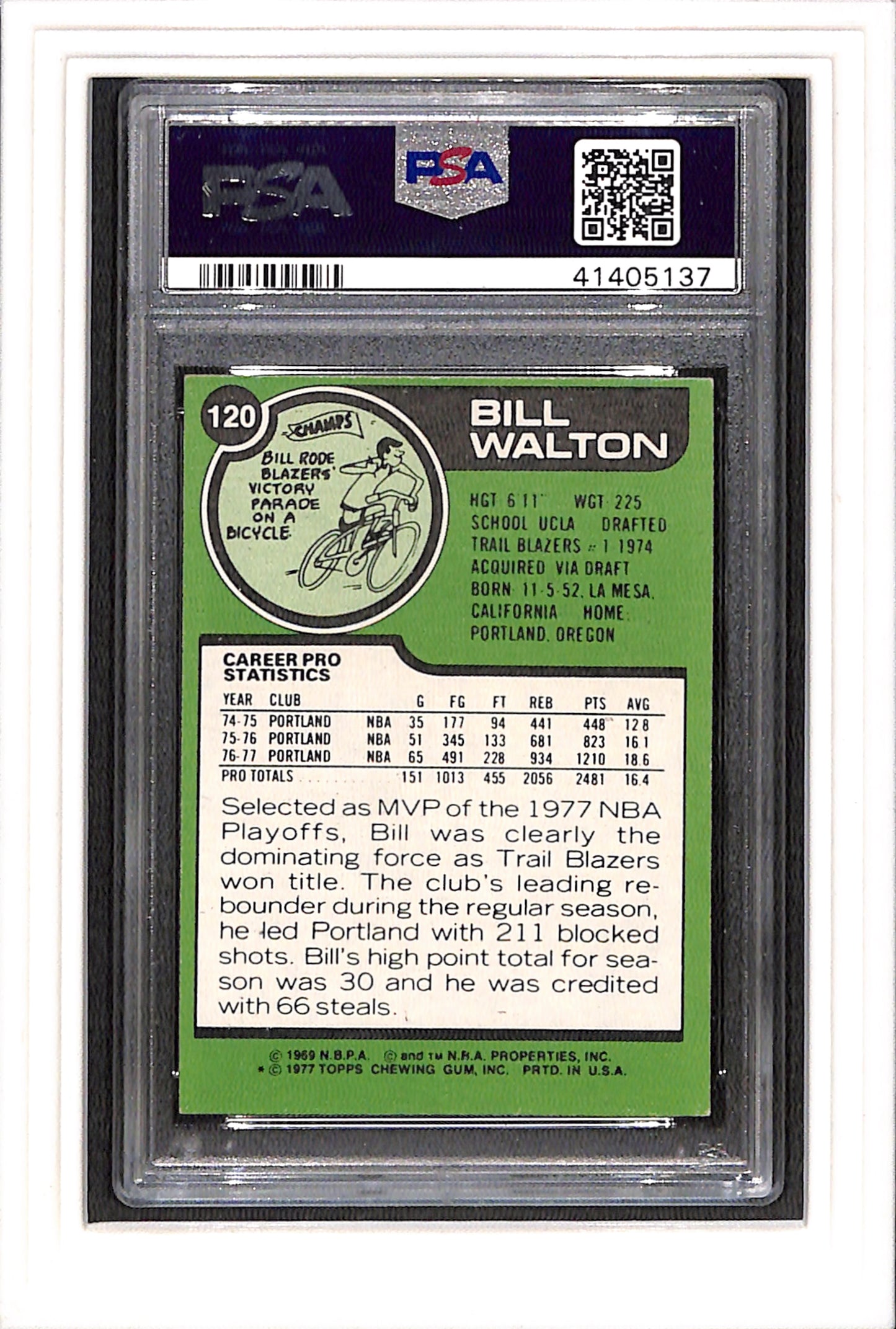 1977-78 Topps #120 Bill Walton PSA 7 SN 41405137