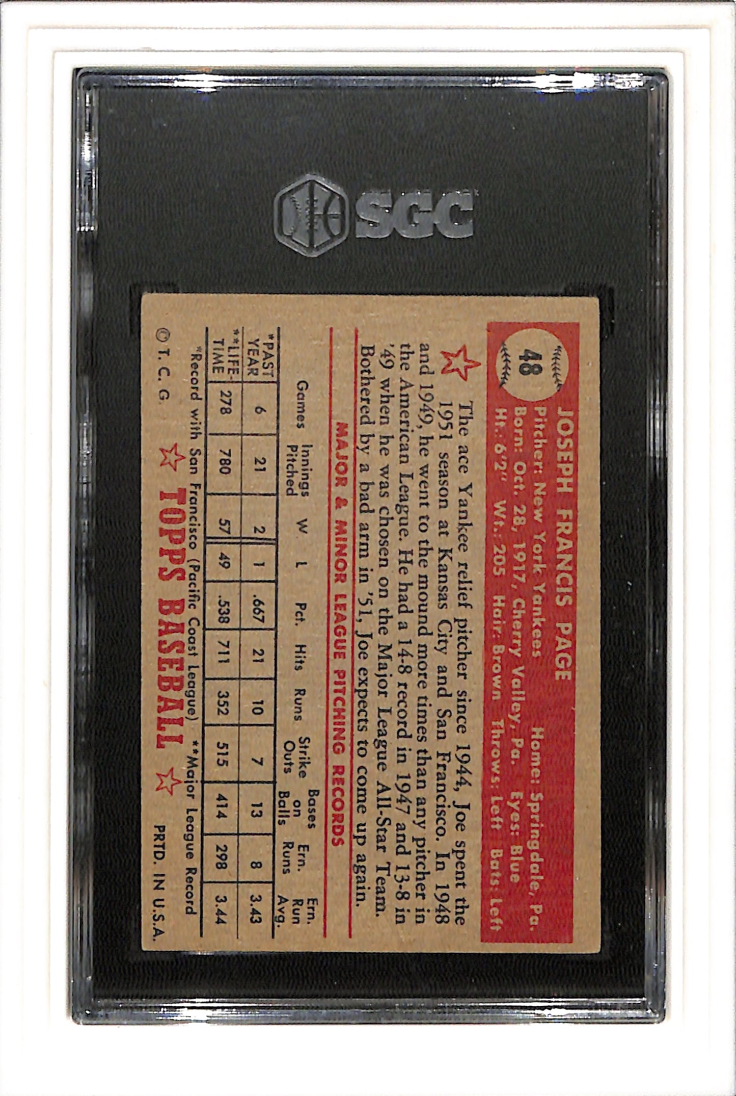 1952 Topps #48 Joe Page SGC 4.5 SN 6306445