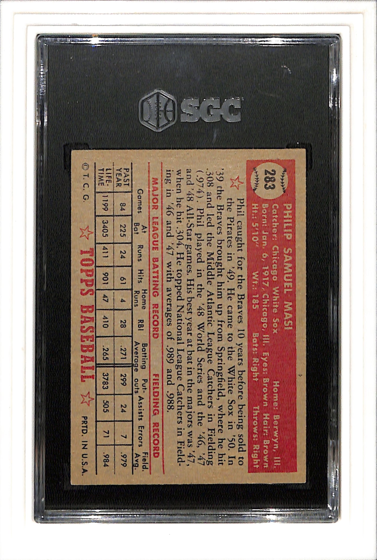 1952 Topps #283 Phil Masi SGC 4 SN 8675685