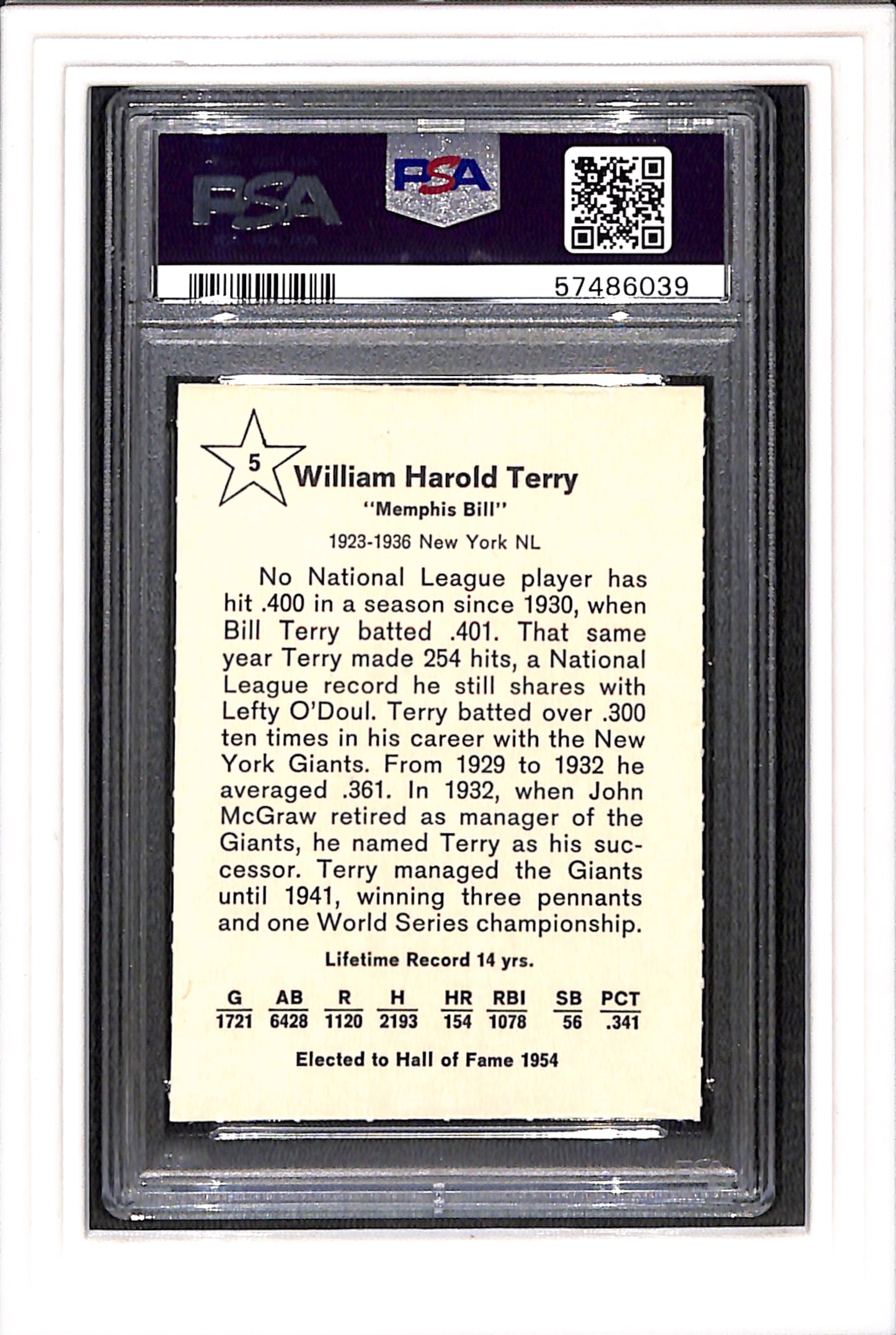 1961 Golden Press #5 Bill Terry PSA 8 SN 57486039
