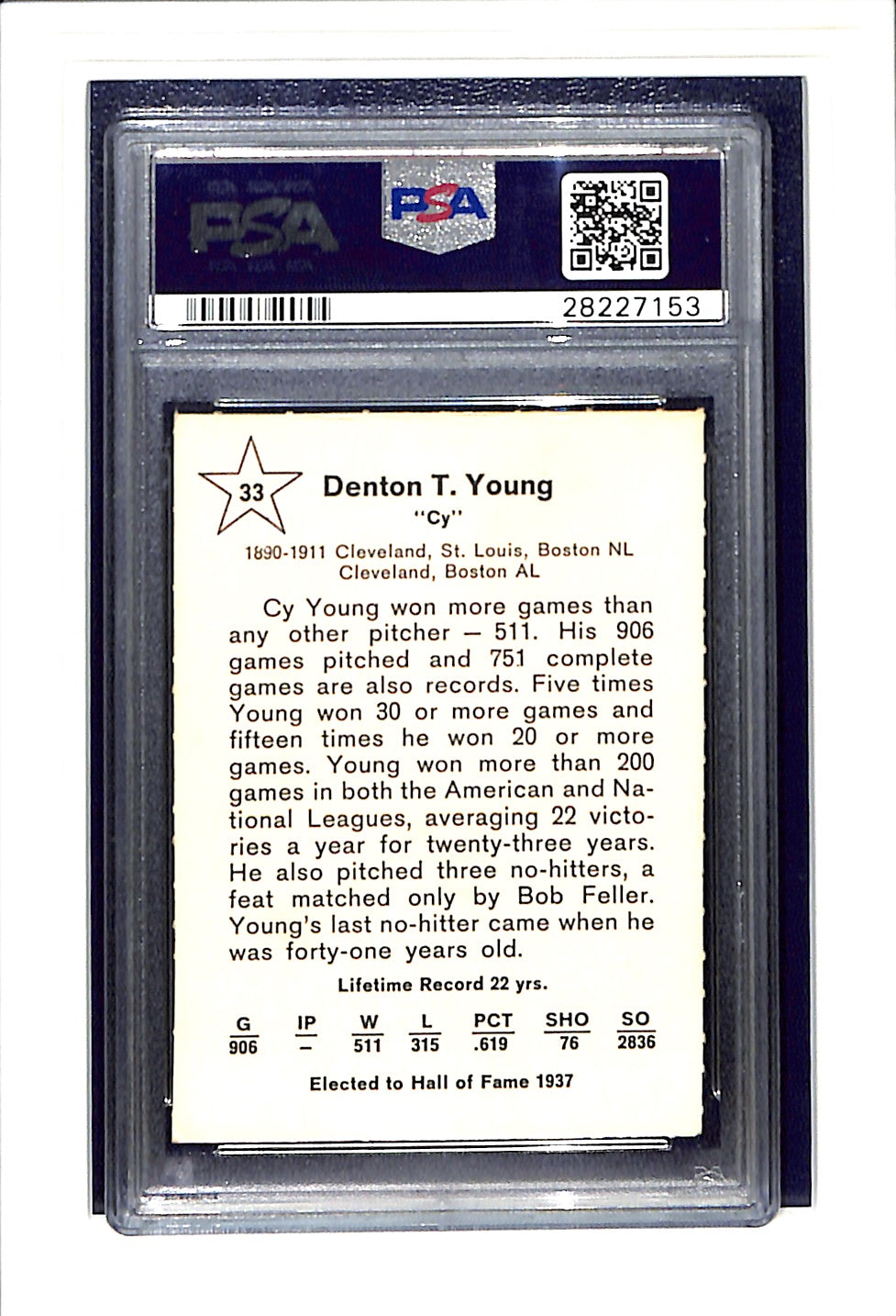 1961 Golden Press #33 Cy Young PSA 6 Cleveland Indians