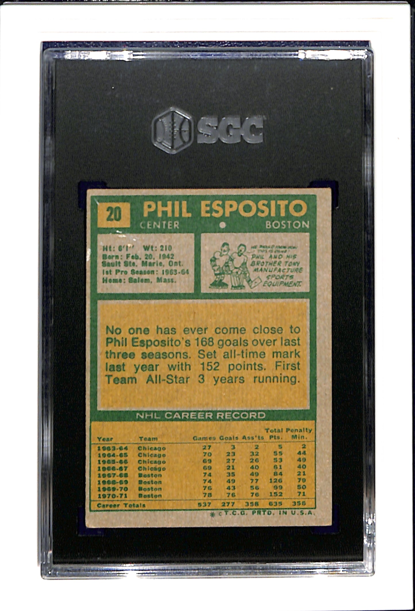 1971-72 Topps #20 Phil Esposito SGC 3.5