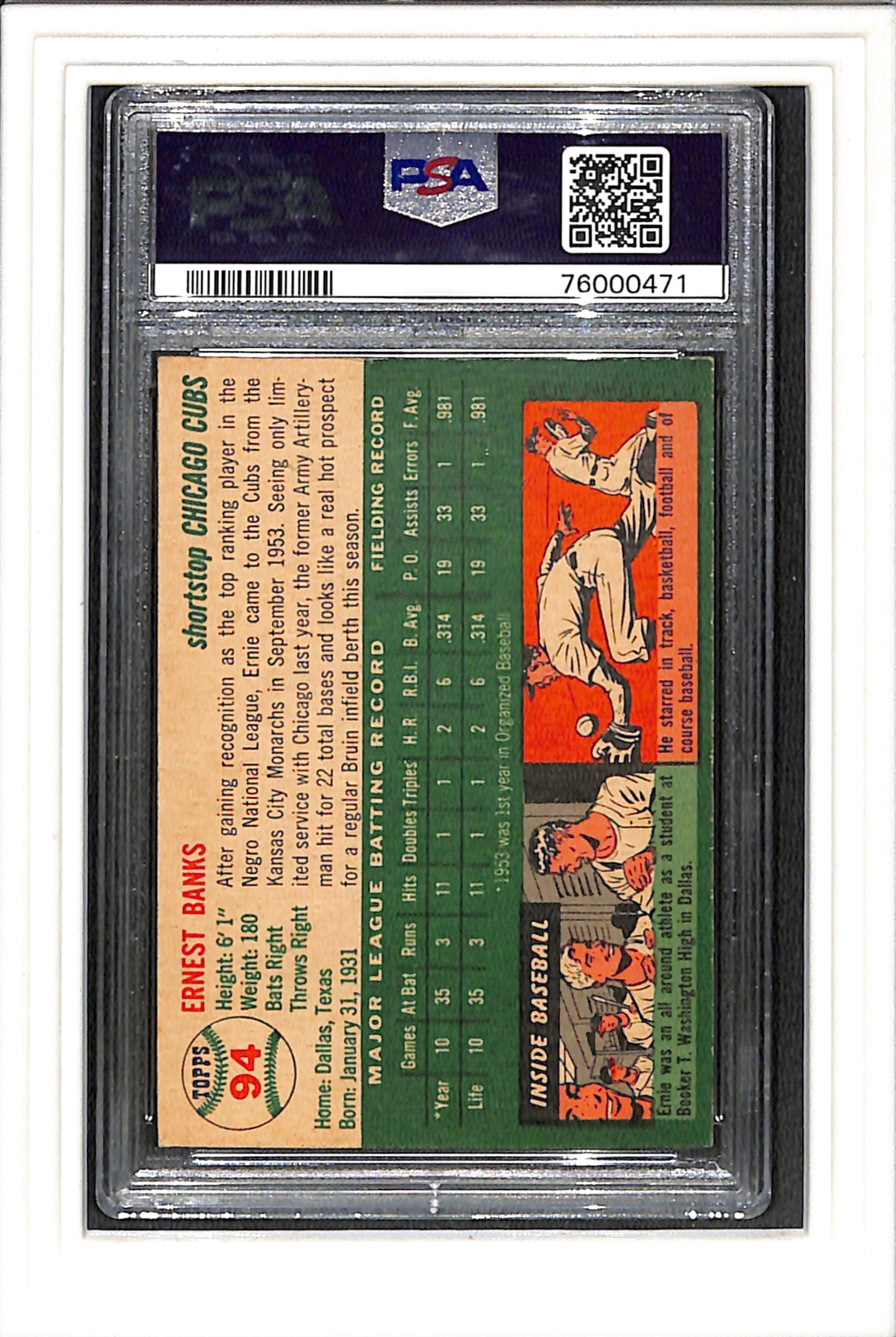 1954 Topps #94 Ernie Banks RC PSA 4 SN 76000471