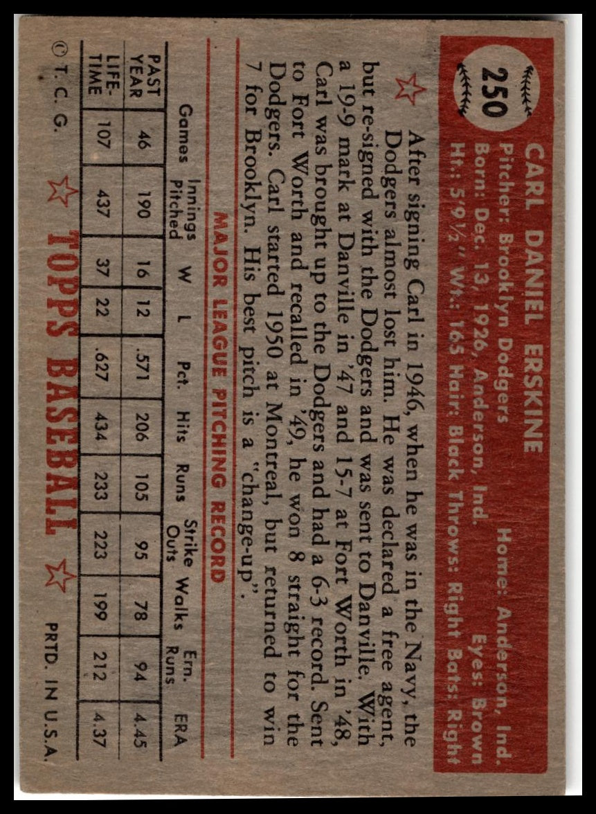 1952 Topps #250 Carl Erskine