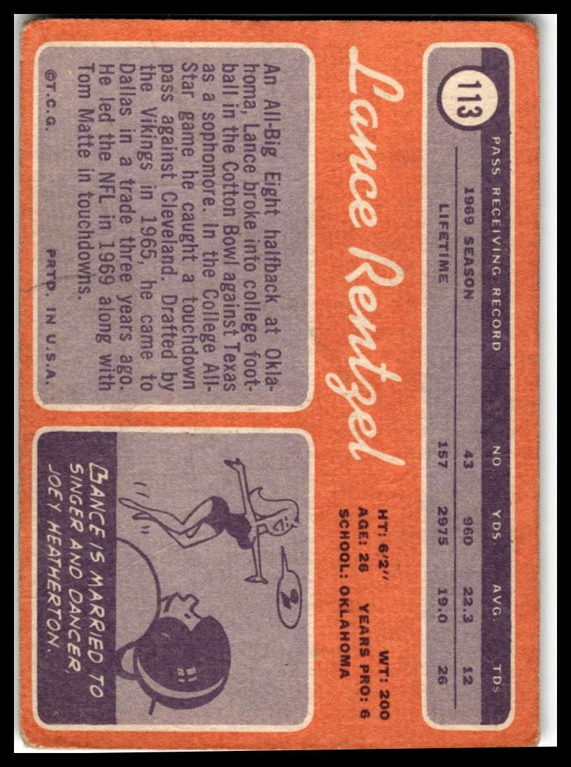 1970 Topps #113b Lance Rentzel Name in black