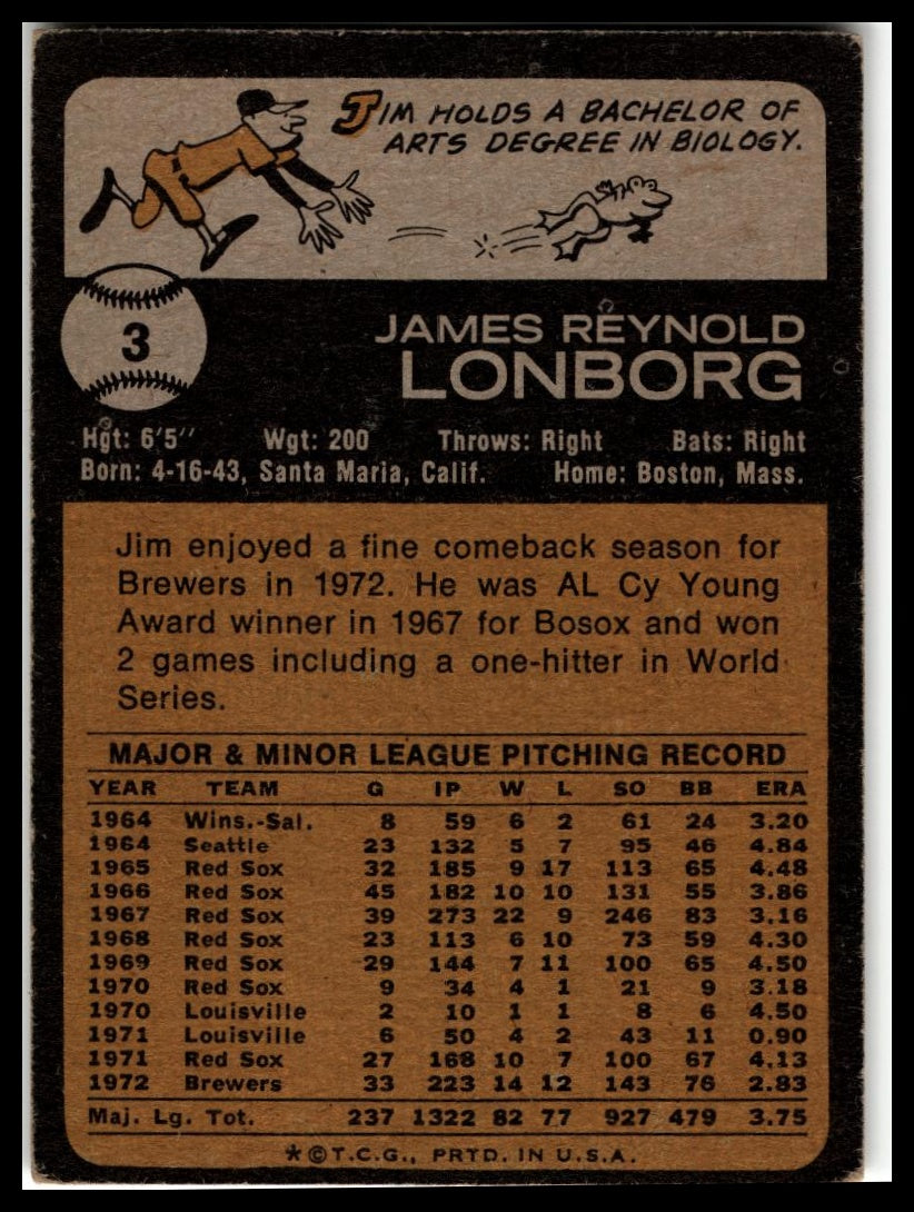 1973 Topps #3 Jim Lonborg