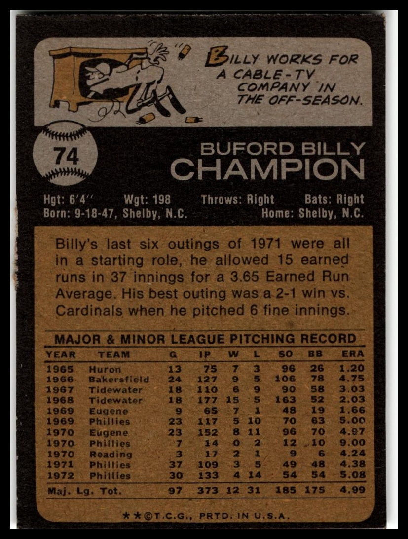 1973 Topps #74 Billy Champion