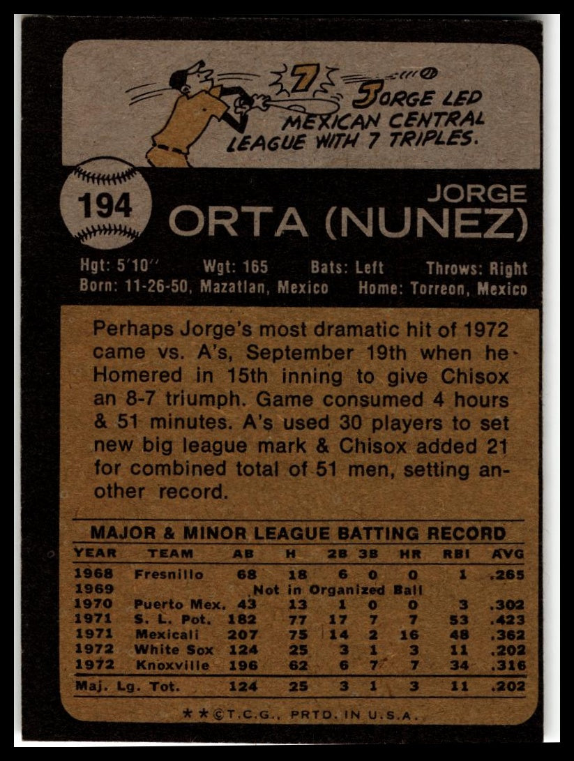 1973 Topps #194 Jorge Orta