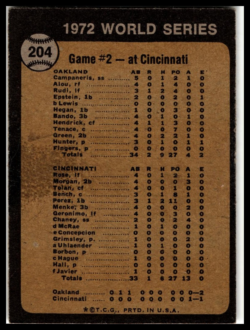 1973 Topps #204 World Series Game No. 2: A's Make It Two Straight