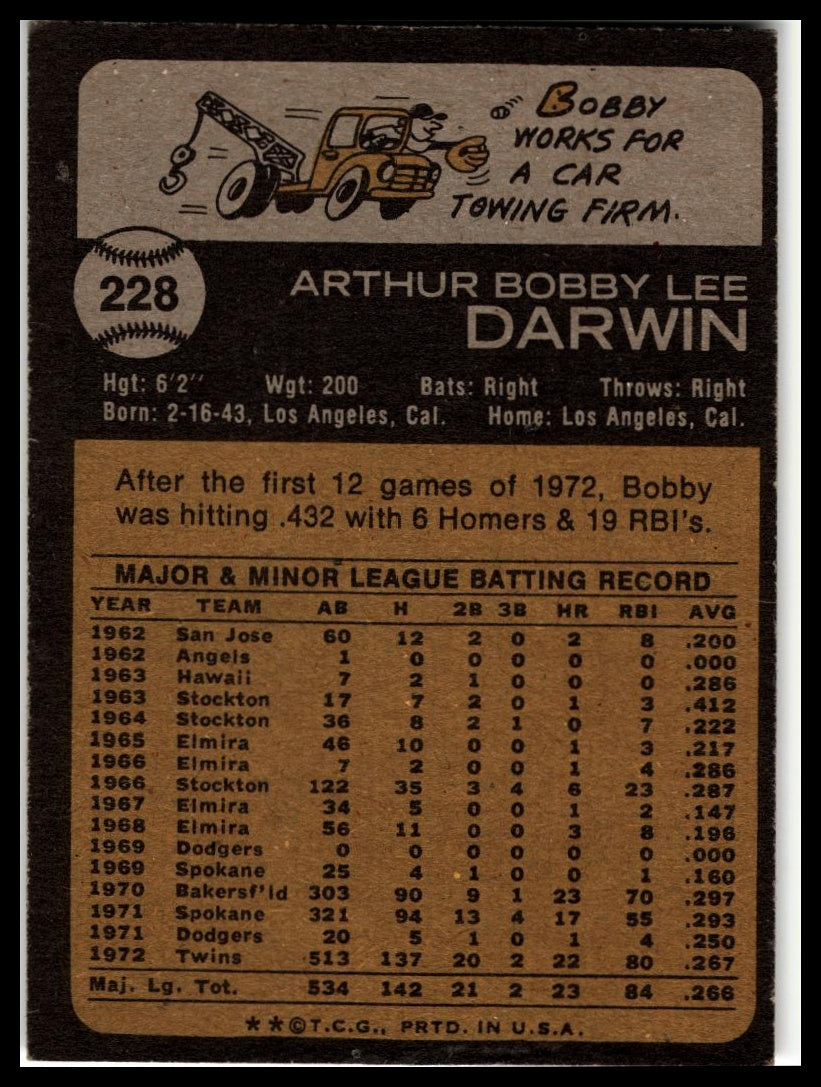 1973 Topps #228 Bobby Darwin