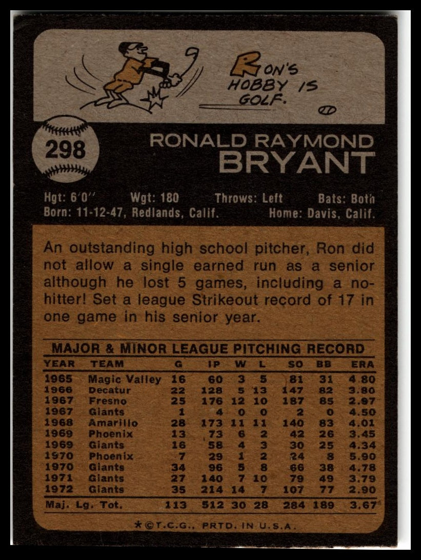 1973 Topps #298 Ron Bryant