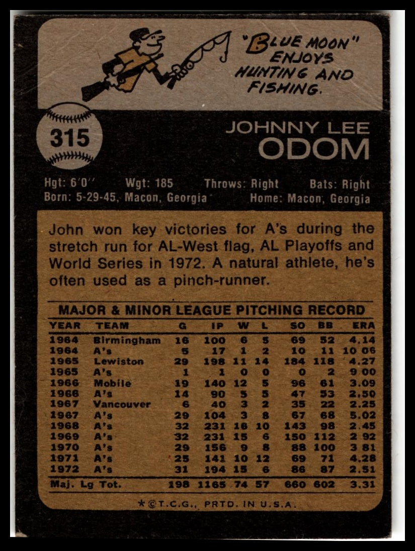 1973 Topps #315 John Odom