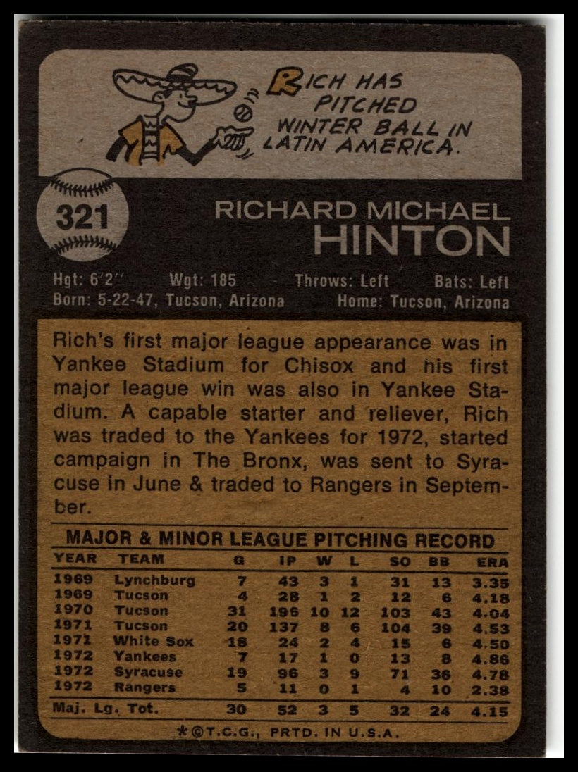 1973 Topps #321 Rich Hinton