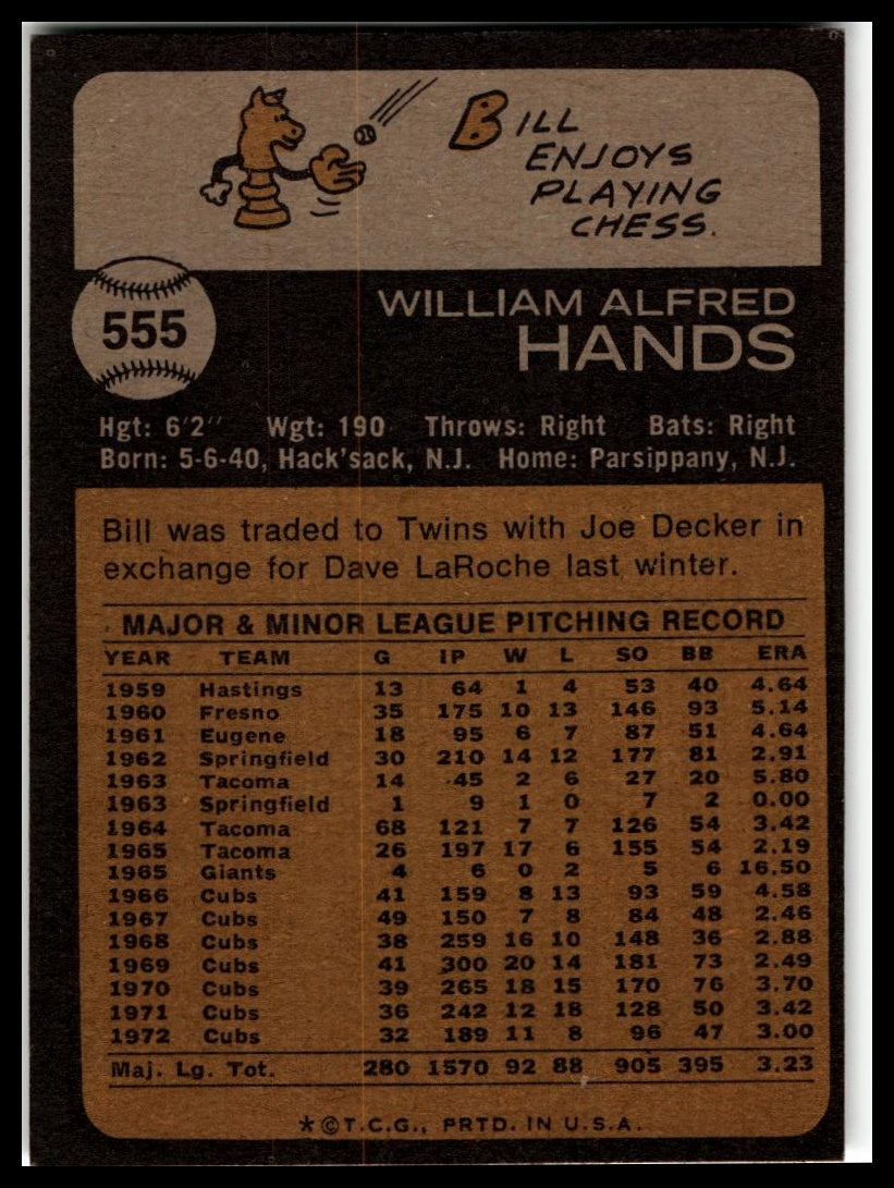 1973 Topps #555 Bill Hands