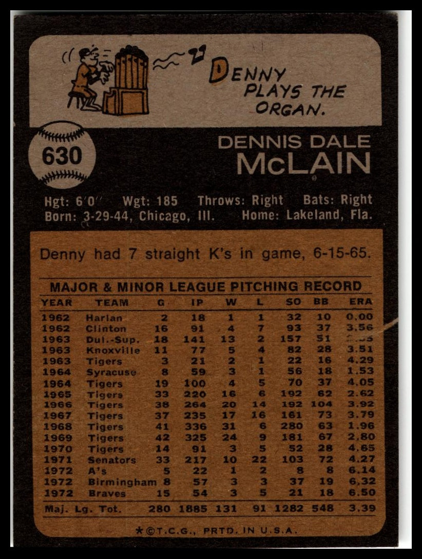 1973 Topps #630 Denny McLain