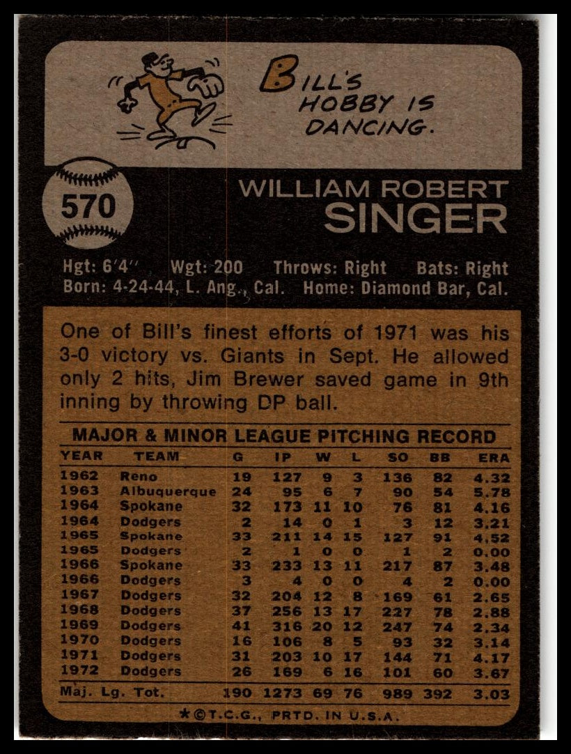 1973 Topps #570 Bill Singer