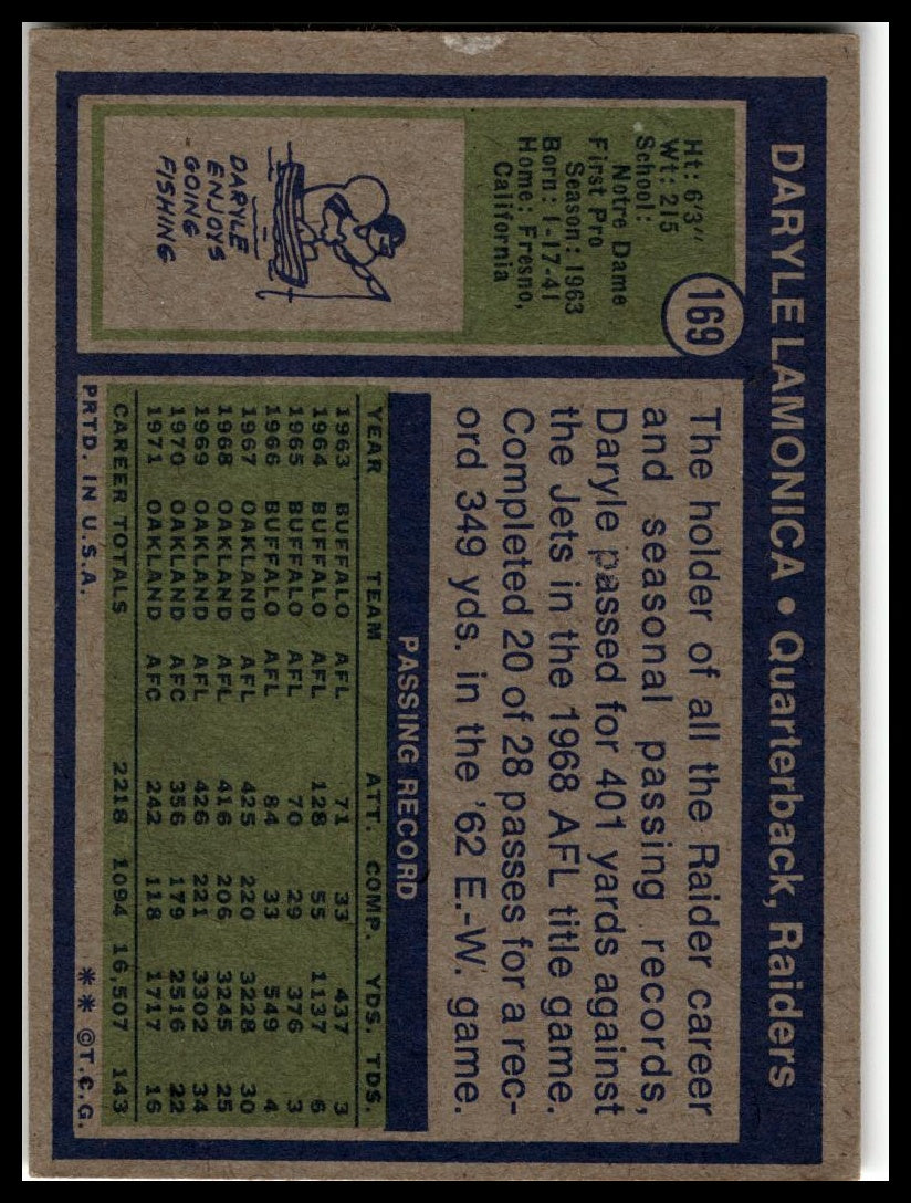 1972 Topps #169 Daryle Lamonica