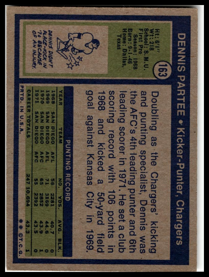 1972 Topps #163 Dennis Partee