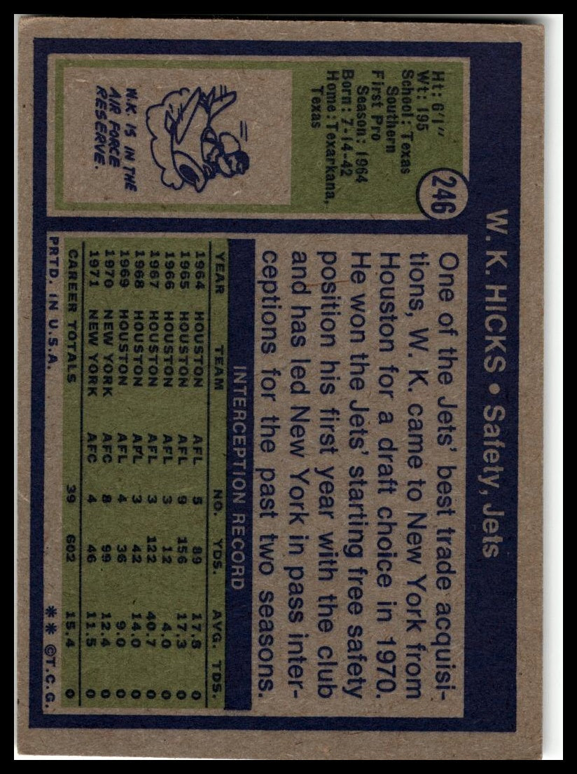 1972 Topps #246 W.K. Hicks